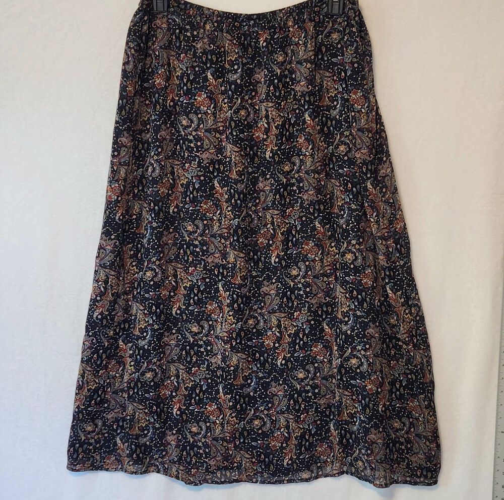 Vtg Elizabeth Women's 18 Maxi Skirt Navy Blue Paisley Lined 1990s Liz Claiborne